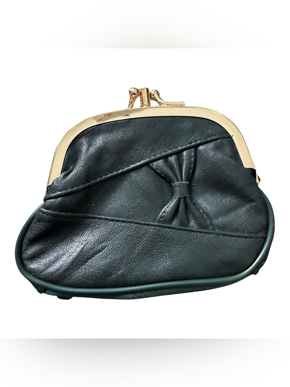 Dark Green Kiss Lock Coin Purse with Bow Gold Frame Clasp